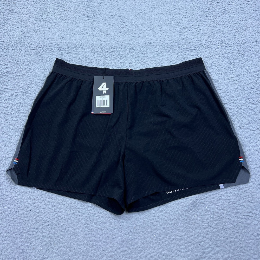 FourLaps Distance Shorts 4" Lined Athletic Quick‎ Dry Stretch Black/Charcoal XL